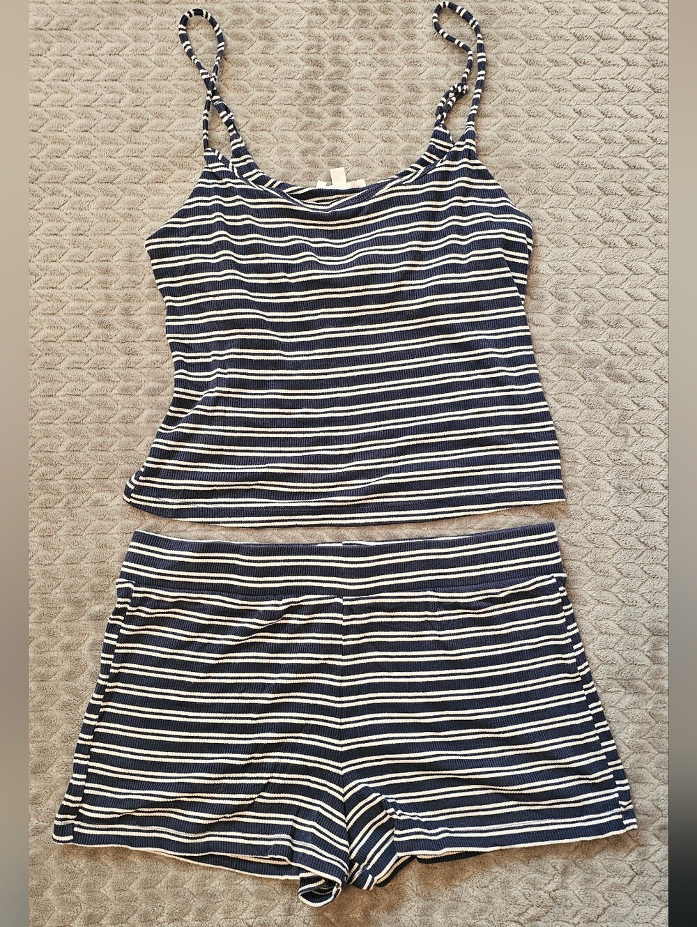 Pink Rose Size L 2 Piece Stretchy Set Striped Blue